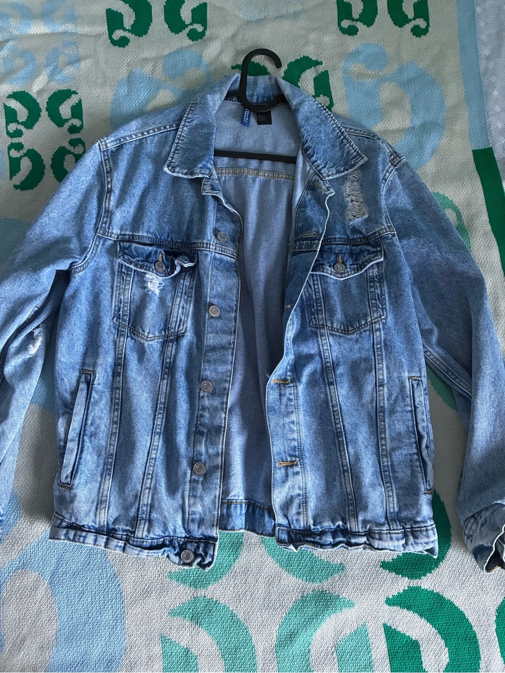 H&M Light Wash Blue Distressed Denim Jacket